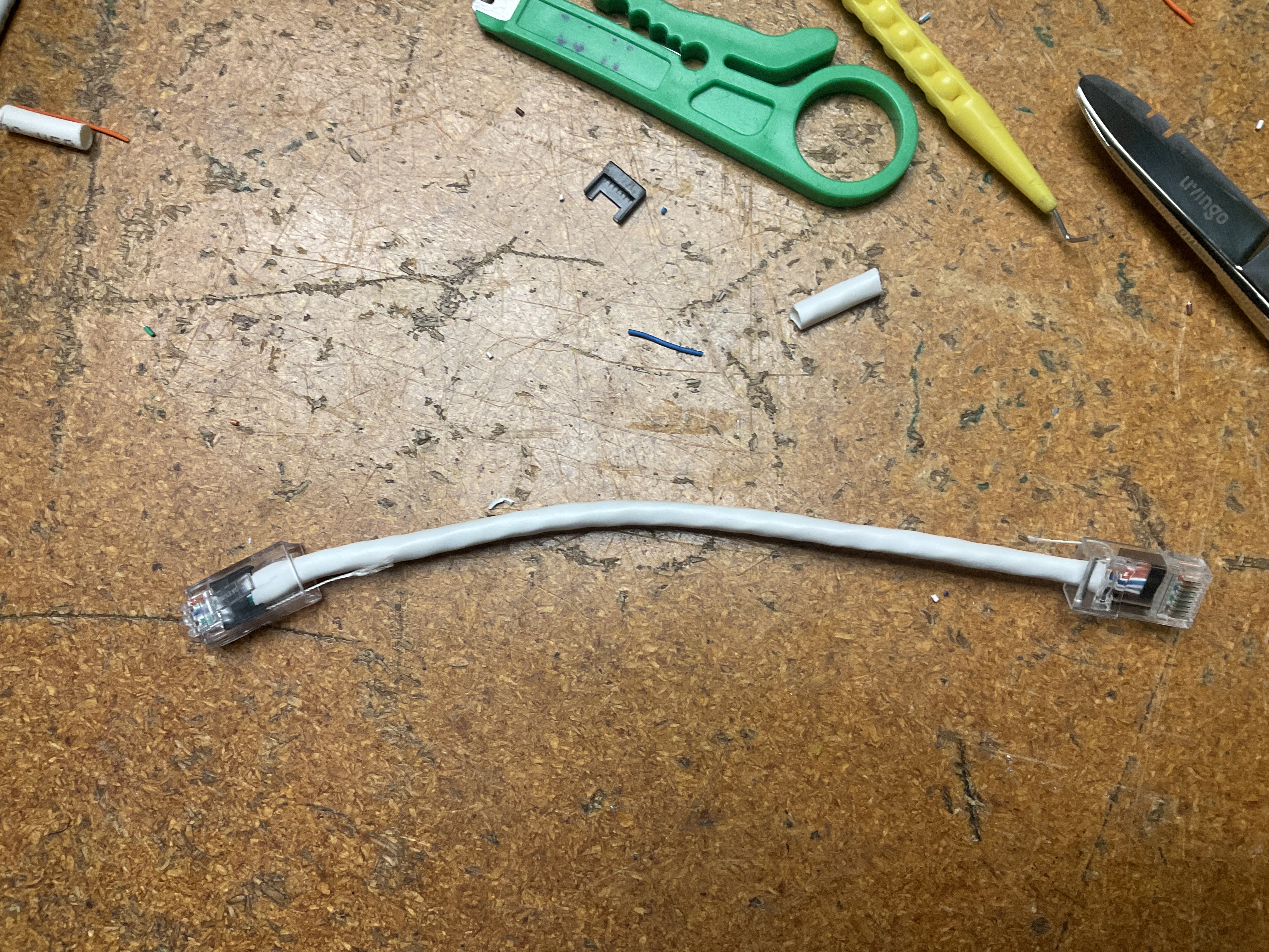 Completed patch cable with RJ45 connectors on both ends