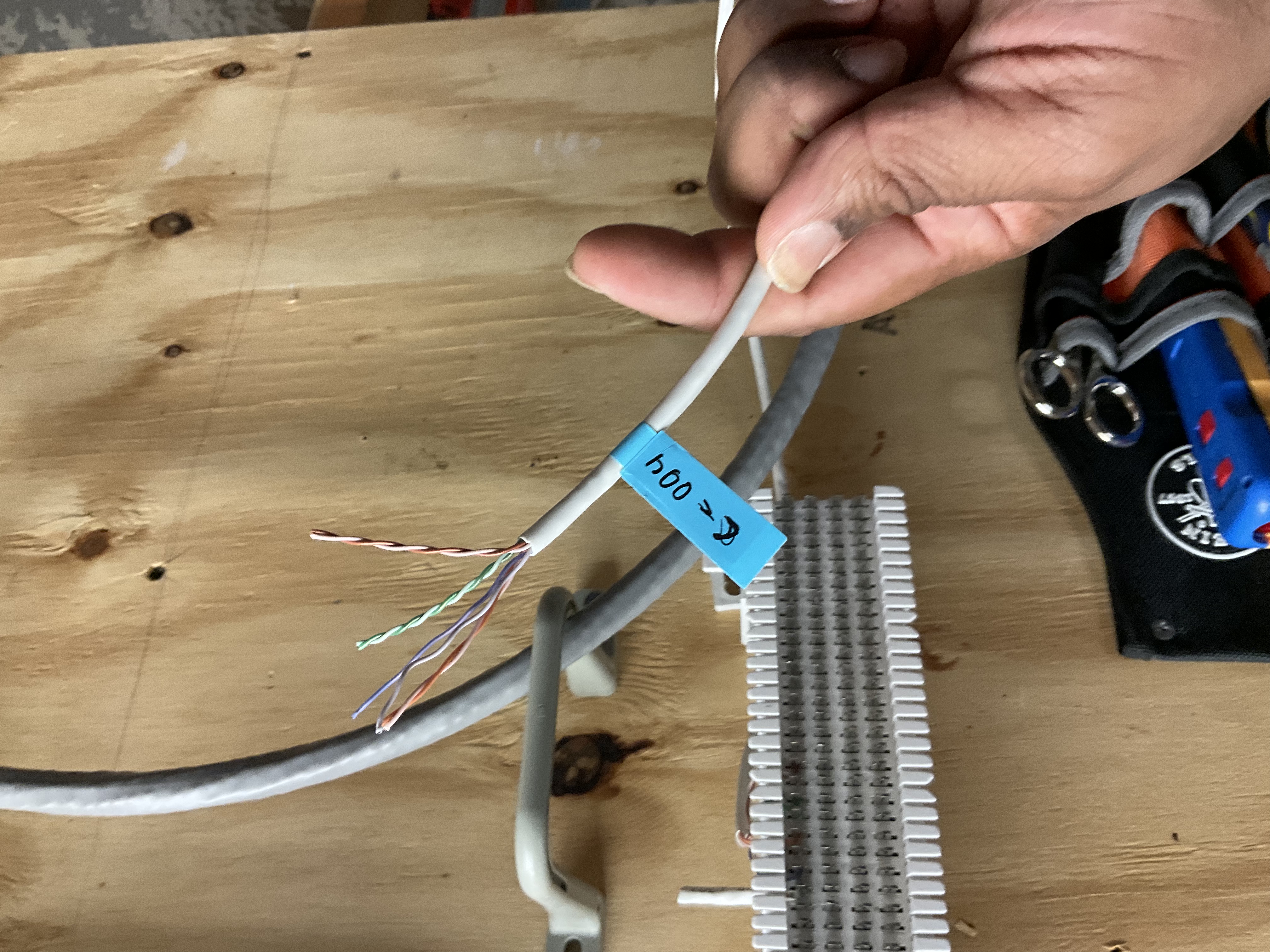 Labeled Cat 6 cable fed to 110 block