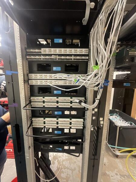 Patch panel rack — full view of punch-downs
