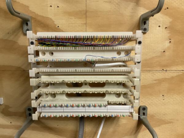 110 block with color-coded pair terminations